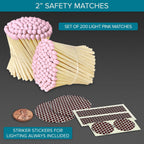 2" Light Pink Tip Safety Matches | Set of 200+ Bulk Artisan Matchsticks with Striker Stickers by Thankful Greetings | Decorative & Unique Candle Lighting, Home Decor, Wedding Giveaways, & Events