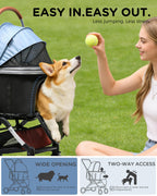 GTPLAYER Pet Stroller for Small Dogs and Cats, One-Click Foldable, Detachable Carrier, Breathable Mesh, 45 lbs Capacity, 2 Safety Leashes, Storage Basket & Cup Holder, Light Blue