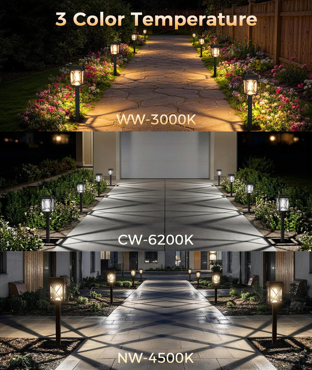 XMCOSY+ Solar Lights Outdoor Waterproof, 6 Pack Adjustable Brightness Solar Pathway Lights, 3-in-1 Landscape Light for Yard Backyard Driveway Walkway Landscape Path (Warm/Cool White)