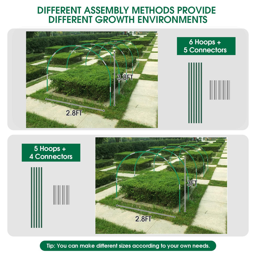 Hoyejyou 72Pcs Garden Hoops for Raised Beds Wide, 12 Sets of 8Ft Greenhouse Hoops Grow Tunnel, Rust-Free Fiberglass Hoops Frame for Row Cover Netting Shade Cloth DIY Garden Stakes Supplies