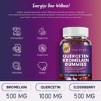 (3 Pack) Quercetin Gummies with Bromelain Zinc Elderberry Vitamin C D3 K2, Quercetin 1000mg Supplement with Bromelain 500mg for Cardiovascular, Immune System & Allergy, Vegan Gummy for Adult & Kid
