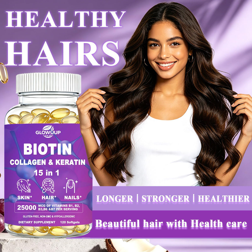 Biotin for Hair Growth Women Men, Biotin and Collagen Supplements Softgels