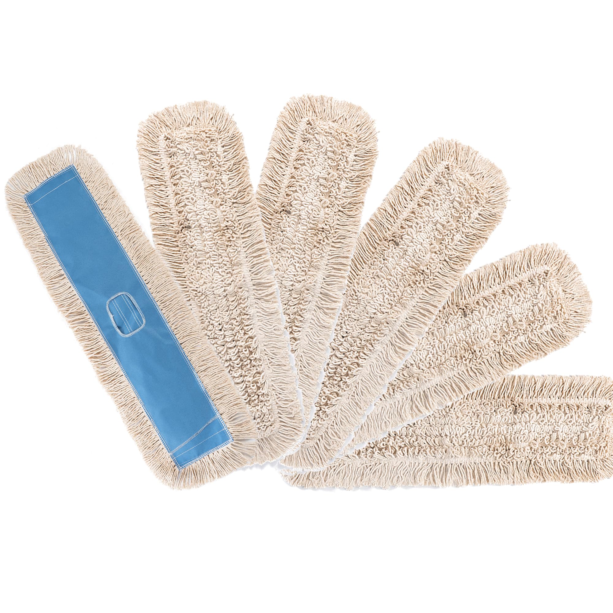Matthew Cleaning 36'' Industrial Strength Cotton Dust Mop Refill Washable Replacement Heads for Residential & Commercial Use Fit Standard Dust Mop Frames, Hardwood, Concrete Floors Blue&White 6 Pack
