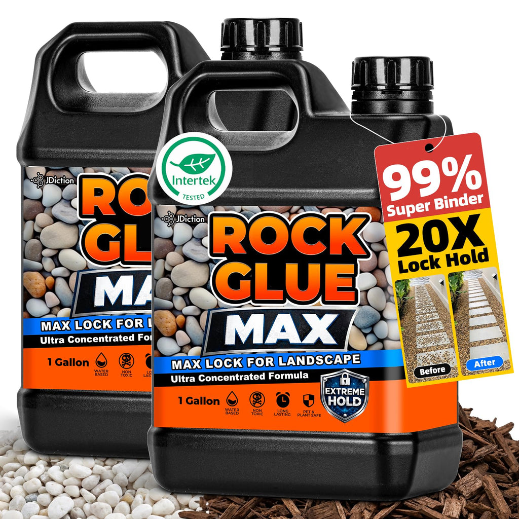 JDicton Rock Glue for Landscaping 2 Gallon - Concentrated Mulch Binder for Landscaping for Pea Gravel, Pebble & Stone, Landscape Glue for Patio & Driveway, 100% Permeable, Pet Safe, Last 2 Years