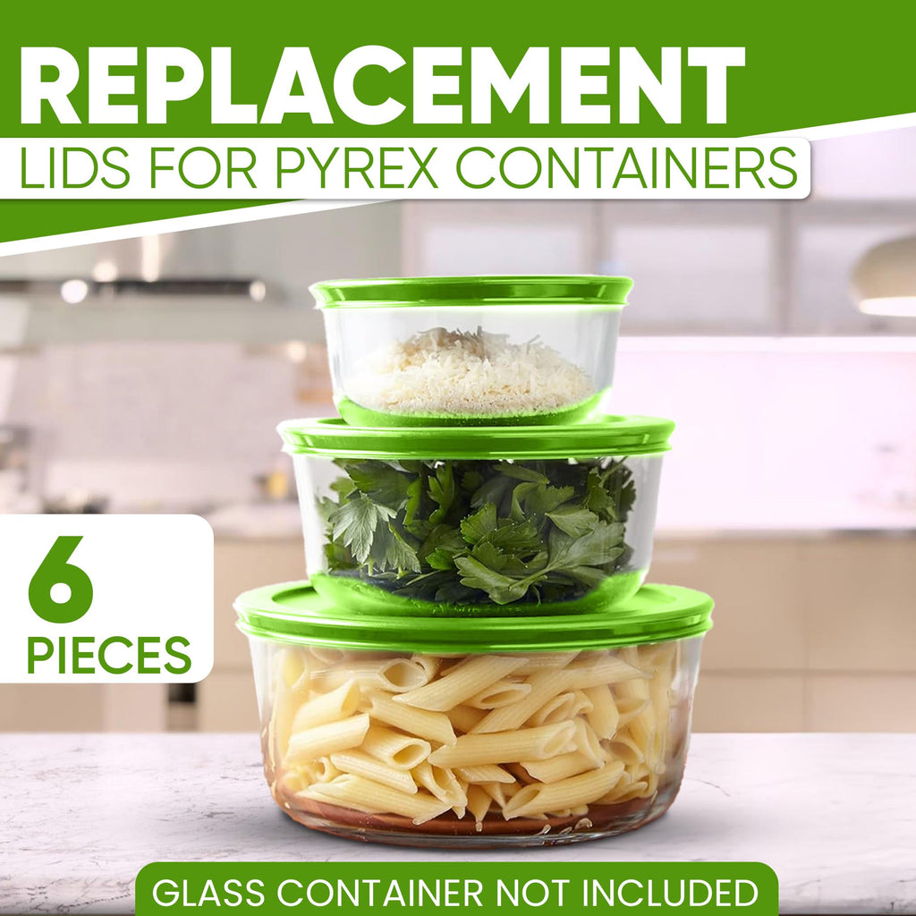 Replacement Lids for Pyrex Containers Round Glass Food Plastic (2) 2-Cup (2) 4-Cup (2) 7-Cup (Green)
