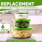 Replacement Lids for Pyrex Containers Round Glass Food Plastic (2) 2-Cup (2) 4-Cup (2) 7-Cup (Green)