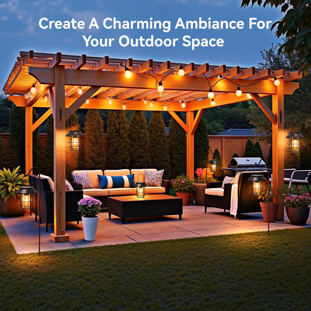 Solar Lanterns Outdoor Waterproof, High Brightness Hanging Solar Lights for Outside with Wall Hooks, Halloween Decor Retro Metal Outdoor Lanterns Auto On/Off for Patio, Yard Decor, Black,4Pack