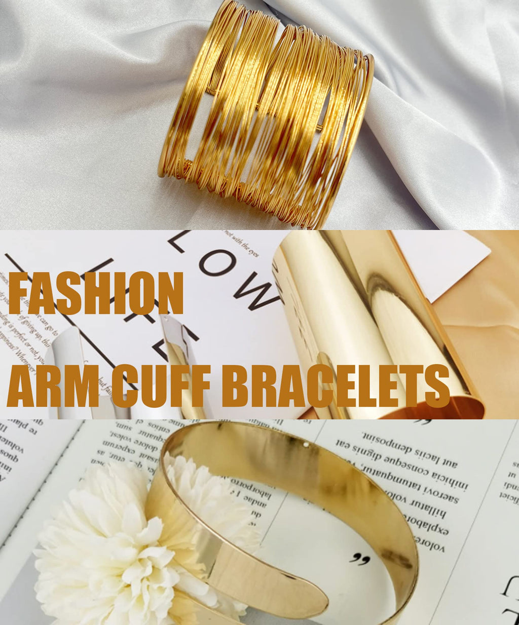 BOMAIL 6 Pieces Gold Upper Arm Cuff Band Bracelet Set