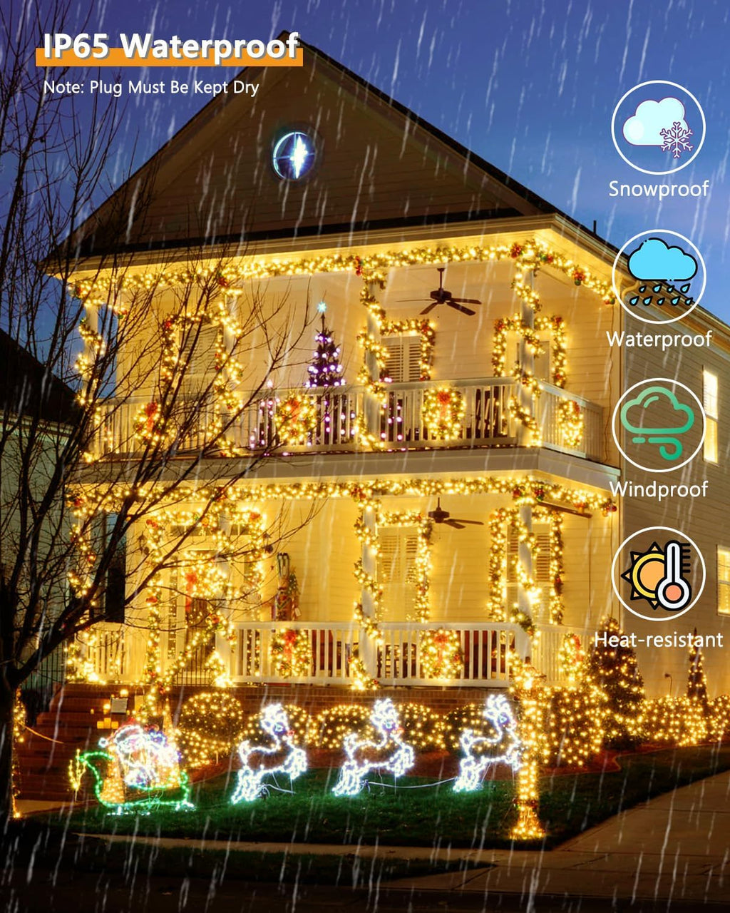 KAQ Solar String Lights Outdoor 2Pack 500LED 180FT Waterproof Warm White