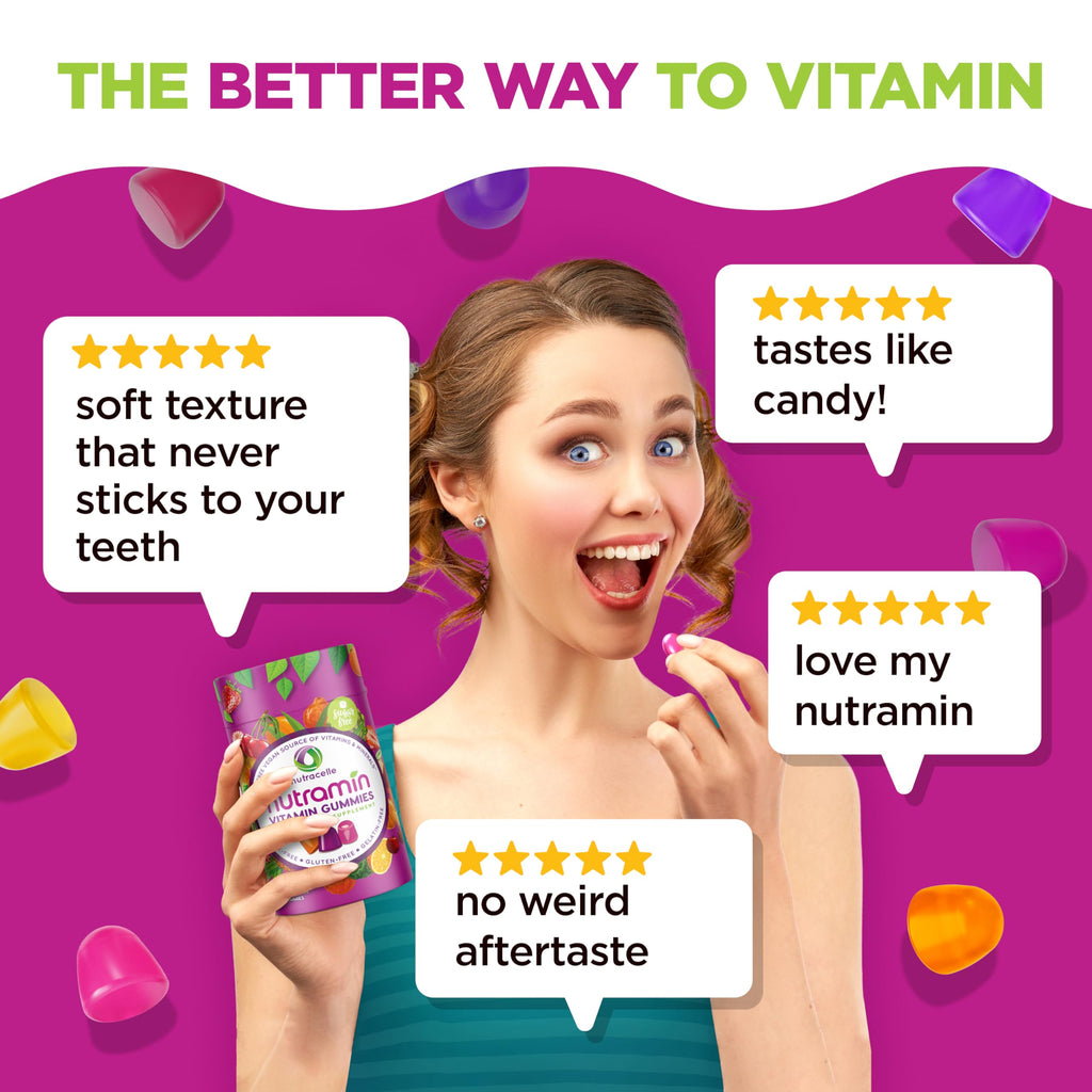 NUTRAMIN Daily Vegan Keto Multivitamin Gummies Non-GMO Natural Vitamin C, D + Zinc for Immunity, Plant-Based, Sugar-Free, Nut-Free, Gluten-Free, Biotin, Vitamin A, B, B6, B12 & More 45 Days (90 Count)