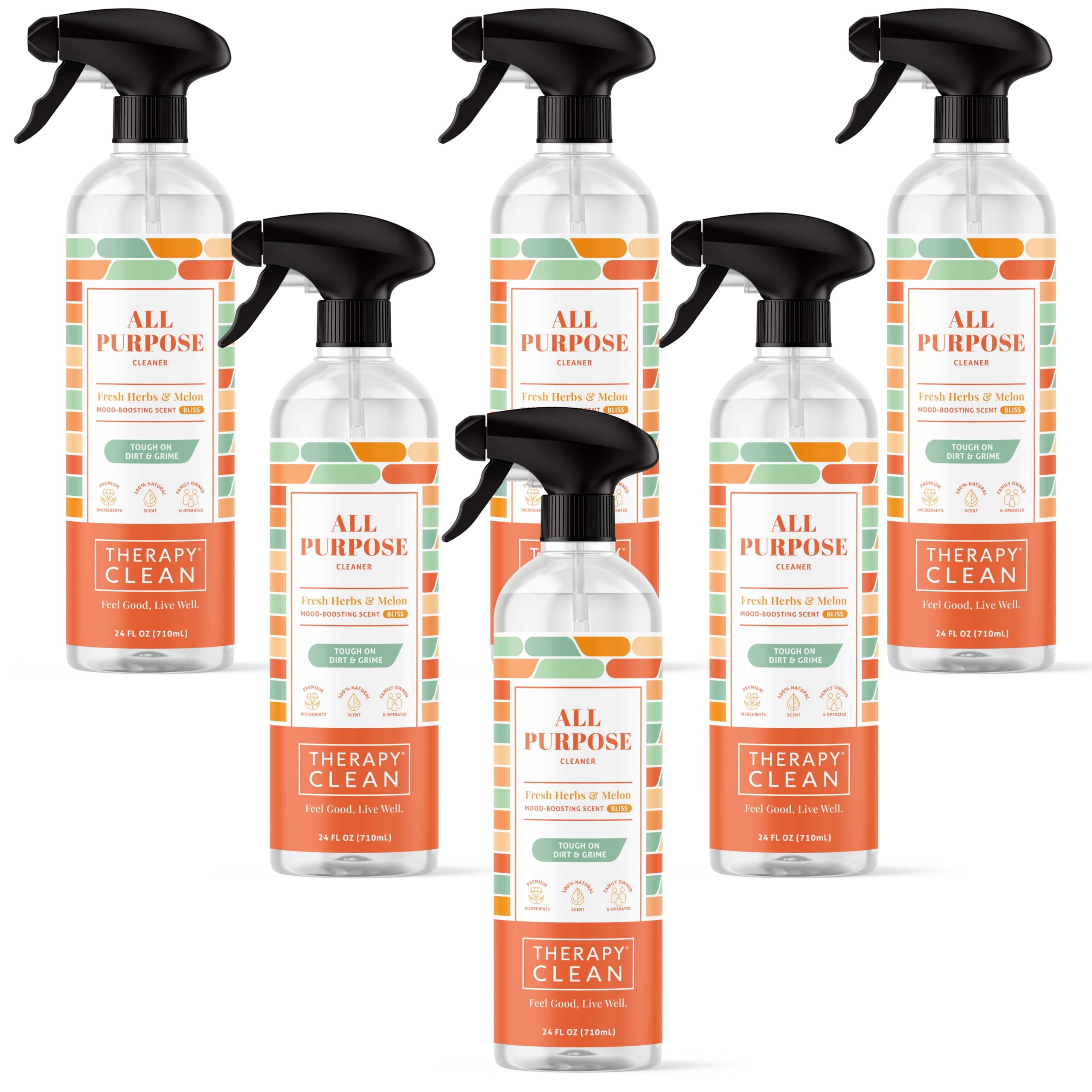 Therapy Clean All Purpose Cleaner 24 fl oz (Fresh Herbs & Melon) (6-Pack) - Multi Surface Cleaning Spray, Kitchen Cleaner, Household Multipurpose, Dusting Spray