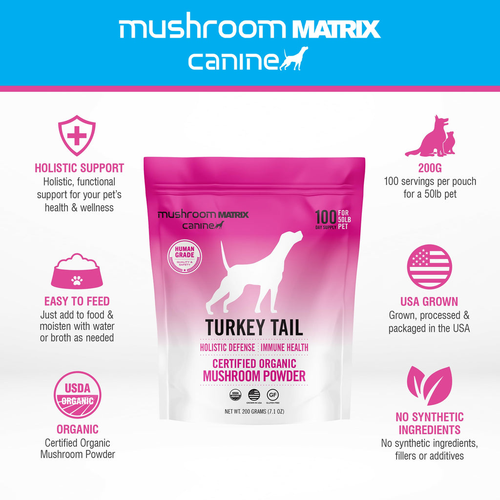 Om Mushroom Matrix Turkey Tail Mushroom Pet Supplement Powder, Provides Immunity Support & Holistic Defense for Dogs & Cats, 200 Grams, 7.1 oz