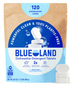 BLUELAND 100% Plastic-Free Dishwasher Detergent Tablets 120ct, Free & Clear