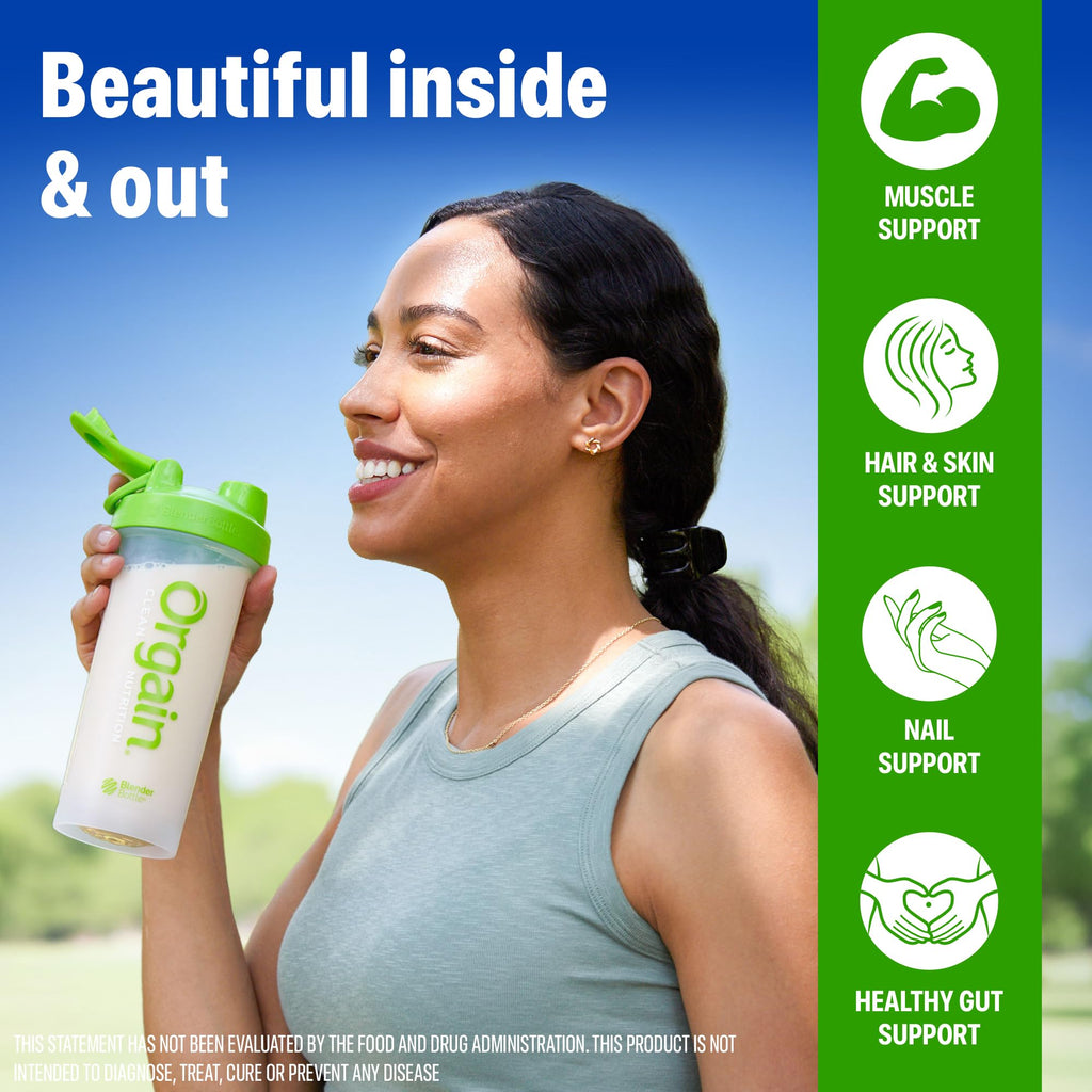 Orgain Protein Powder + Collagen, Vanilla Bean - 25g of Protein, 10g Collagen Peptides, Type I & III, 1B CFU Probiotics, Supports Hair, Skin, Nail, Joint & Gut Health, Gluten Free - 1.6lb