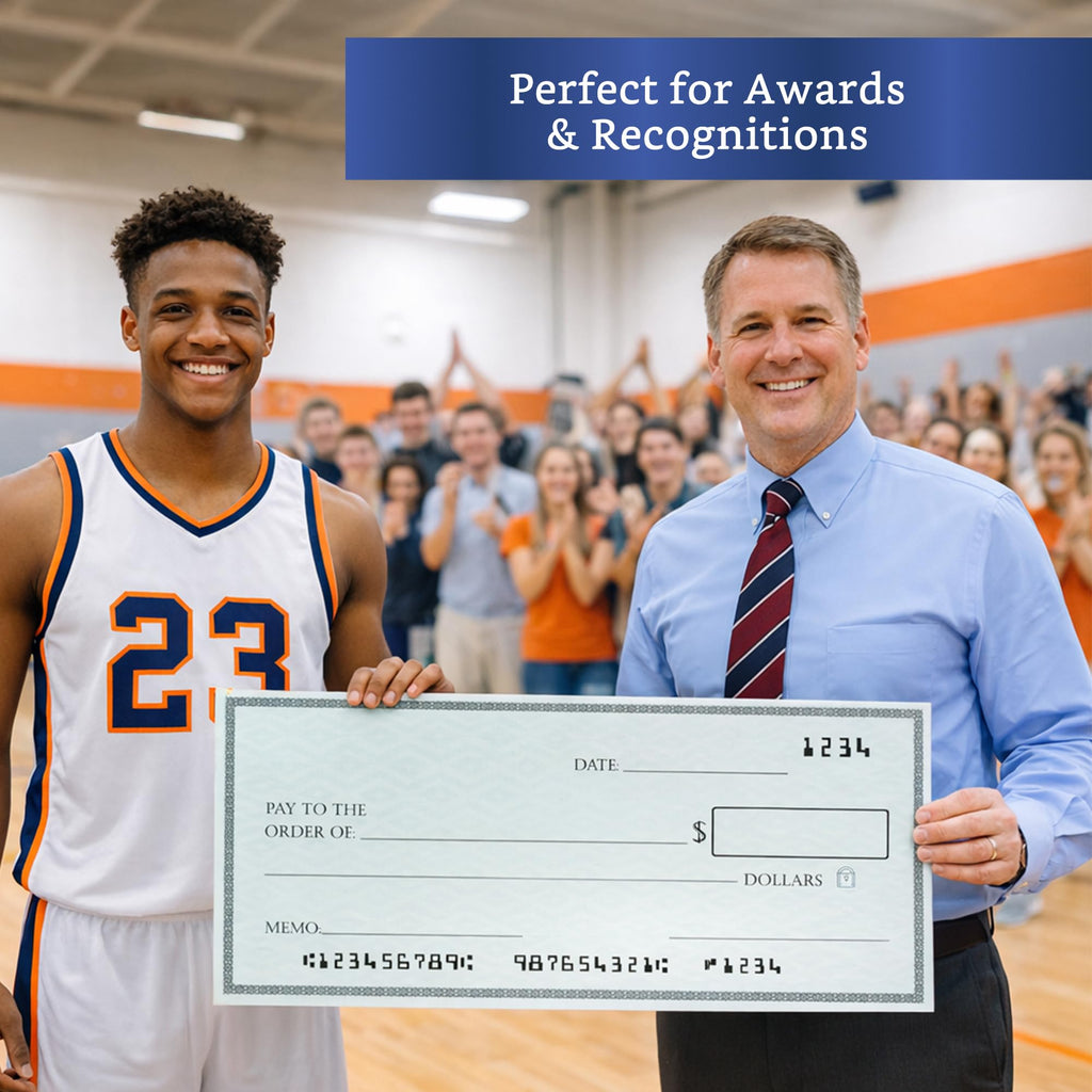 Giant Check (23.5 x 12.5 inches - Medium Size) - Big Checks for Presentations, Awards, Donations, Ceremonies and Events