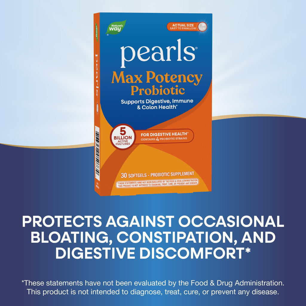 Nature's Way Pearls Max Potency Probiotic for Men and Women, Supports Digestive, Immune, Colon Health*, 5 Billion Live Cultures, No Refrigeration Required, 30 Softgels