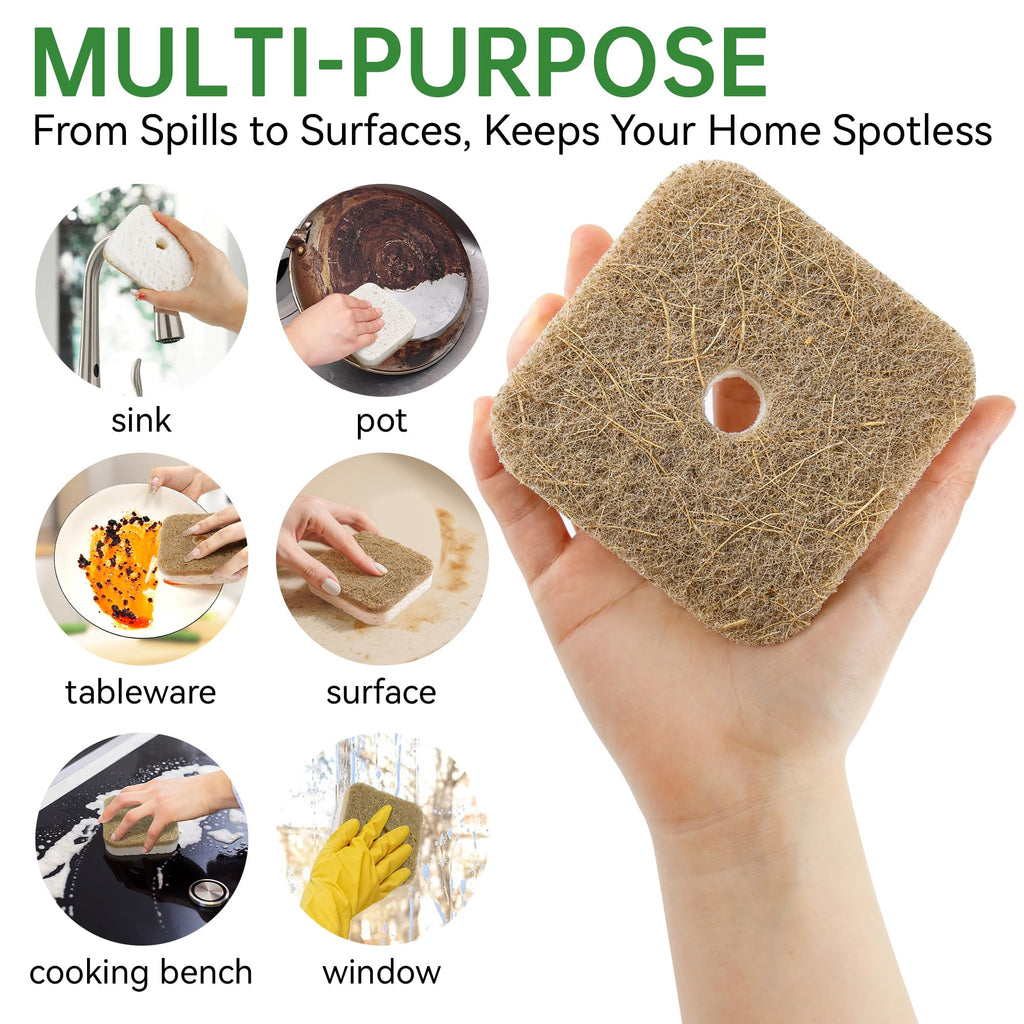 16 Pack Biodegradable Natural Kitchen Sponges, Compostable Cellulose & Coconut Square Scrubber, Dual Sided Dish Sponge for Washing Dishes, Eco Friendly