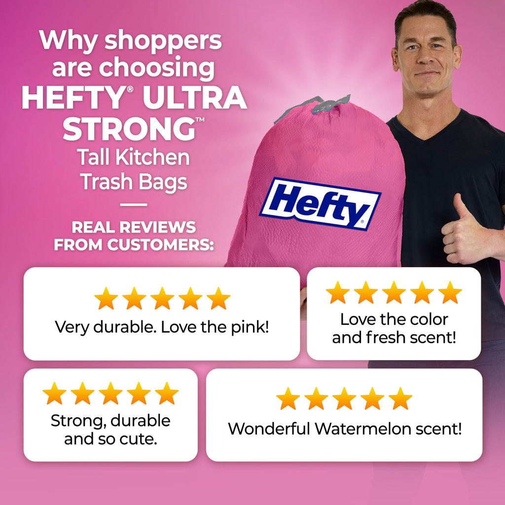 Hefty Ultra Strong 13 Gal Pink Kitchen Trash Bags, Watermelon Scent, 110ct