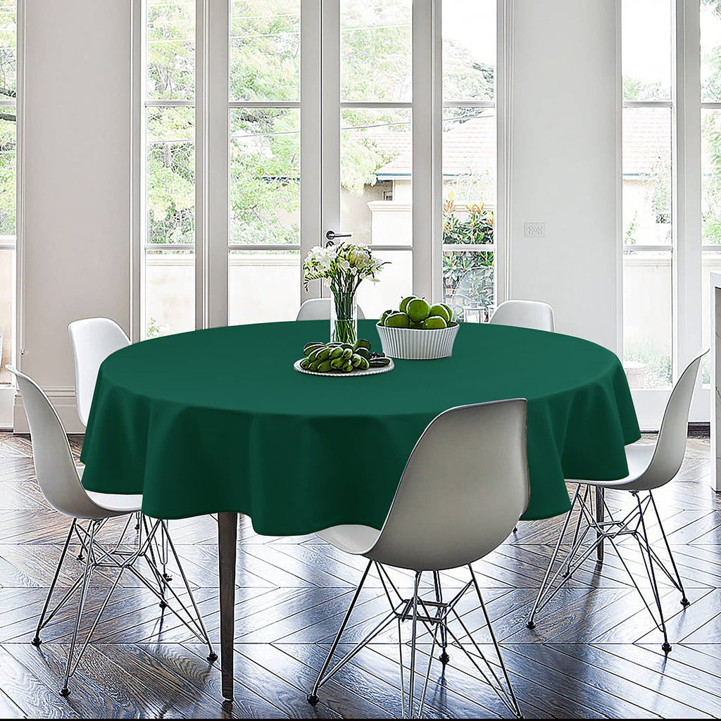 Hiasan Round Tablecloth 70 Inch - Waterproof Stain Resistant Spillproof Polyester Fabric Table Cloth for Dining Room Kitchen Party, Hunter Green