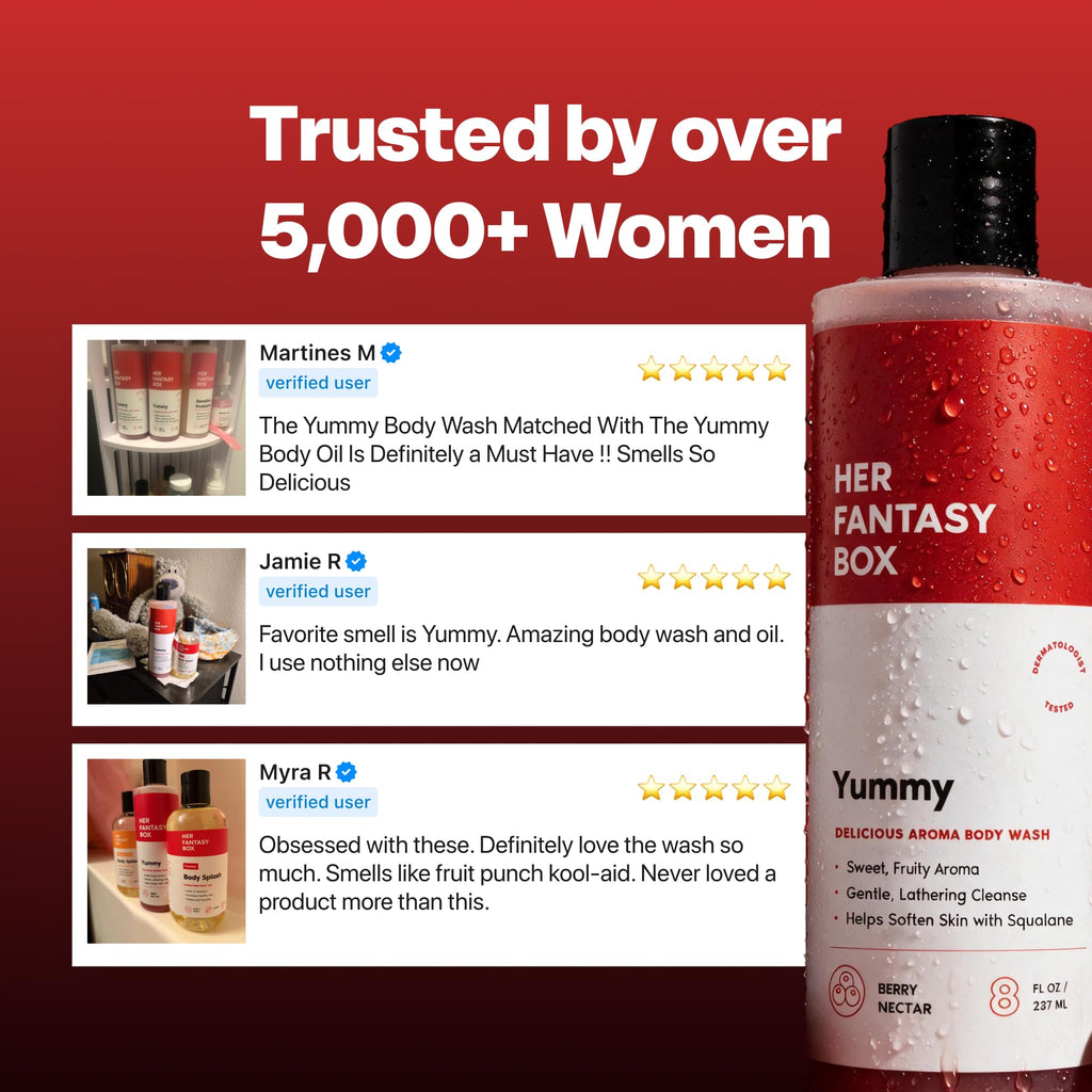 Her Fantasy Box Yummy | Body Wash - Indulgent, Luxurious Body Wash for Deep Cleansing, Moisturizing, and Nourishing Skin - Refreshing Scent for All Skin Types - 8 oz
