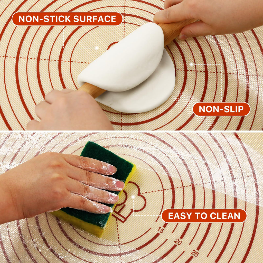 Silicone Baking Mat,28" x 20" Extra Thick Large Non Stick Sheet Mat with Measurement Non-slip Dough Rolling Mat,Reusable Food Grade Silicone Counter Mat for Making Cookies,Macarons,Bread and Pastry