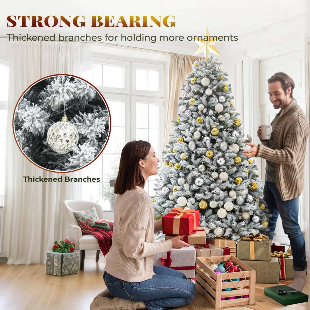 YITAHOME Prelit Snow Flocked Artificial Full Christmas Tree 6ft with Remote Control, Christmas Pine Tree with 11 Light-Modes, 1000 Branch Tips, Foldable Base for Home, Party Decoration