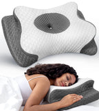 No More Aches Neck Pillow for Pain Relief, Adjustable Cervical Pillow for Neck Support with Armrest, Odorless Ergonomic Butterfly Memory Foam Pillows,Orthopedic Bed Pillow Side Back Stomach Sleeping