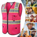 JKSafety Safety Vest for Men Women Hi Vis Relfective Vest with Pockets High Visibility Meet ANSI Standard Pink Color with Extended Yellow Strips (BX331-Pink XL)