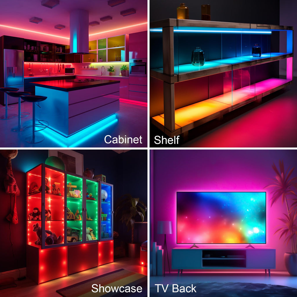 LAFULIT 8 PCS RGB Under Cabinet Lights Kit, App and Remote Control Led Strip Lights, Music Sync Color Changing Led Lights, Plug in Light for Cabinet, Counter, Shelf, Bookcase, 13ft