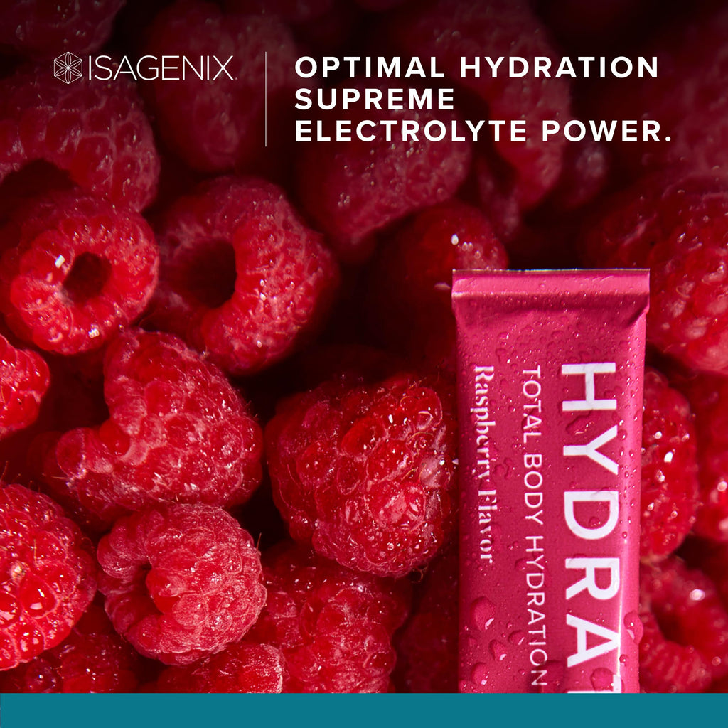 Isagenix Hydrate - Superior Hydration with 1625+ mg of Essential Electrolytes - No Added Sugar - Raspberry Flavor - 0.2 oz Sticks - 24 Servings