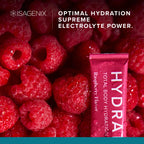 Isagenix Hydrate - Superior Hydration with 1625+ mg of Essential Electrolytes - No Added Sugar - Raspberry Flavor - 0.2 oz Sticks - 24 Servings