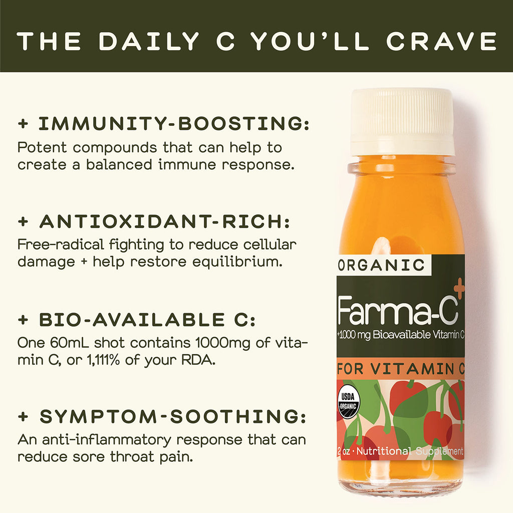 Greenhouse Juice Organic Farma-C+ Wellness Shots Vitamin C Immune Shot Cold-Pressed with Orange, Acerola Cherry, Sea Buckthorn Berry and Fermented Echinacea | Vegan & Gluten-Free (2 Oz, Pack of 12)