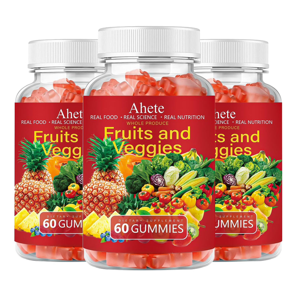 Ahete Fruit and Veggies Supplement, Vitamin A C E with 30+ Super Green Supplement for Women, Men and Kids, 60 Gummies, 30 Day Supply