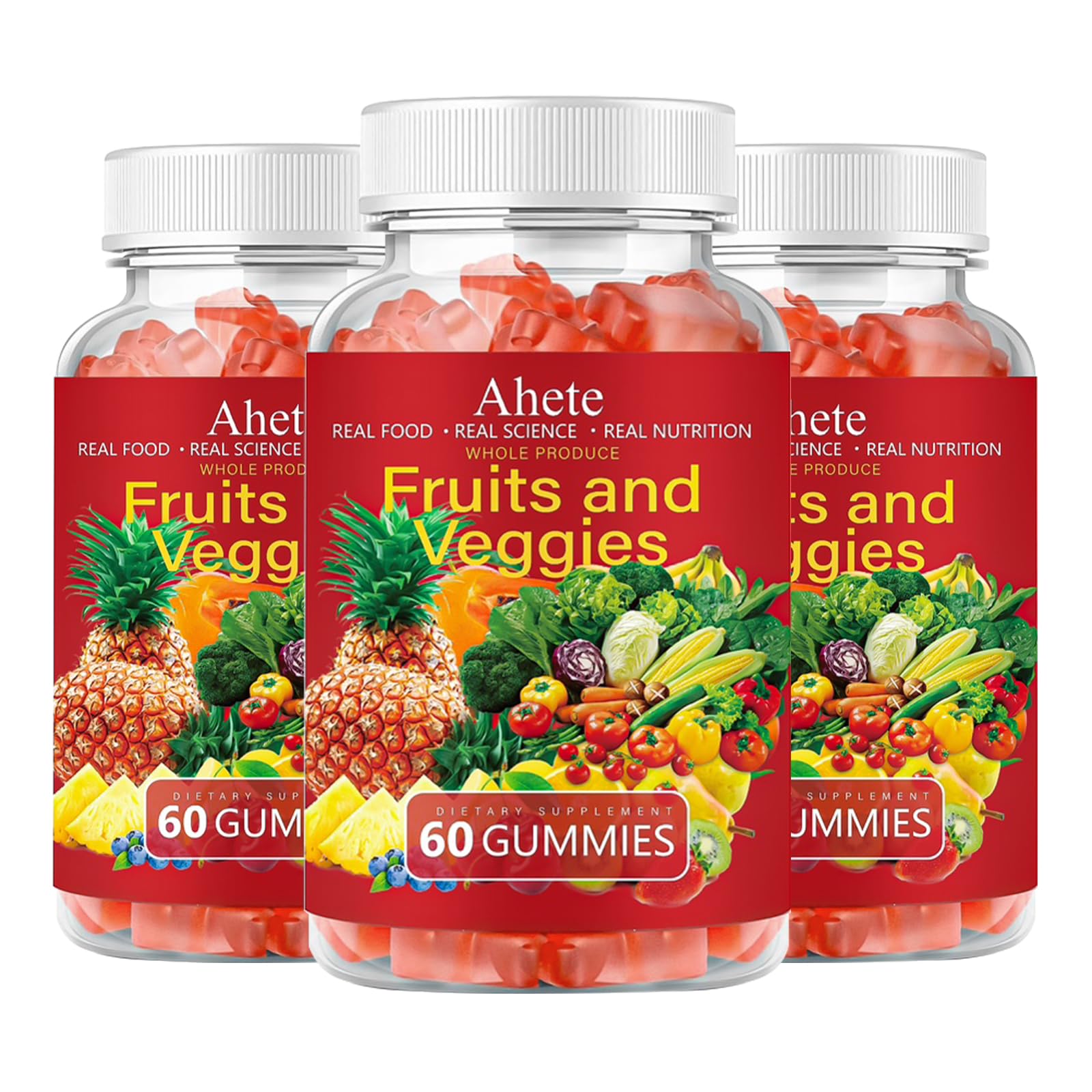 Ahete Fruit and Veggies Supplement, Vitamin A C E with 30+ Super Green Supplement for Women, Men and Kids, 60 Gummies, 30 Day Supply