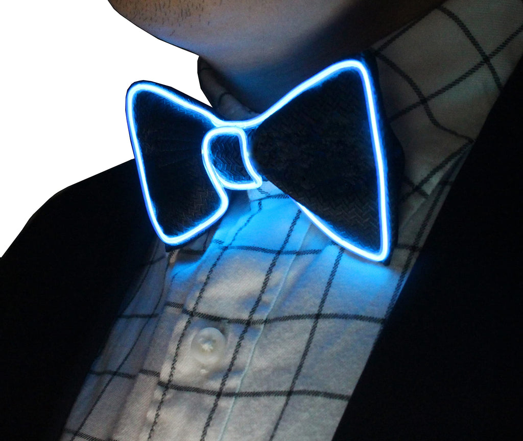 Brejkdo Light Up Men's LED Suspenders and Bow Tie Combo - Light up Suspenders for Men - Glow Party Clothes, Rave Outfits, Halloween Costume, Music Festival (blue)