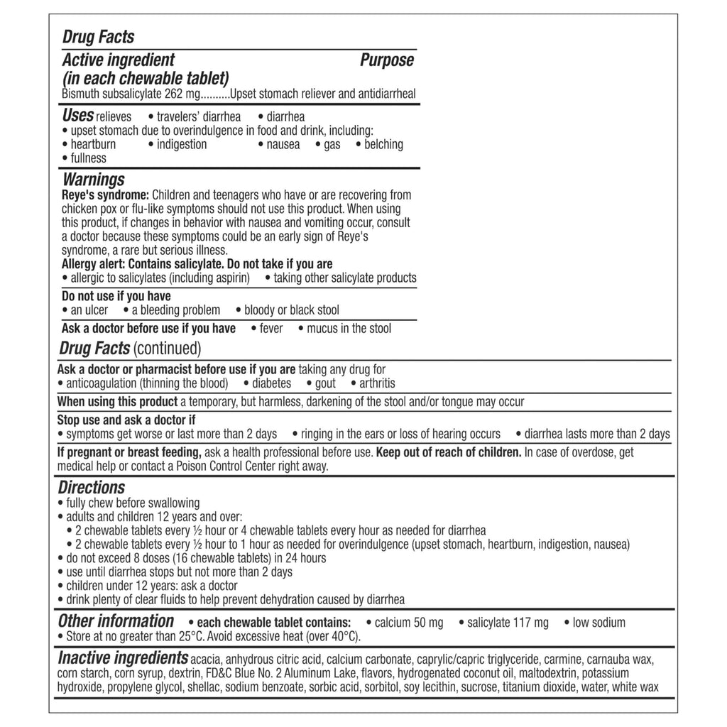 Pepto Bismol Berry Mint Chews, Upset Stomach Relief, Nausea Relief, Heartburn Relief, Indigestion Relief, Anti Diarrhea Medication for Adults - 5 Symptom Fast Relief, 48 Chewable Tablets