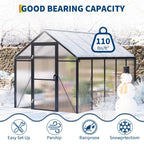 6X10 FT Greenhouse for Outdoors, Polycarbonate Flower Greenhouse with Roof Vent, Push-Pull Lockable Door, Aluminum Walk-in Greenhouses for Outside Garden Backyard, Patio, Lawn, Black