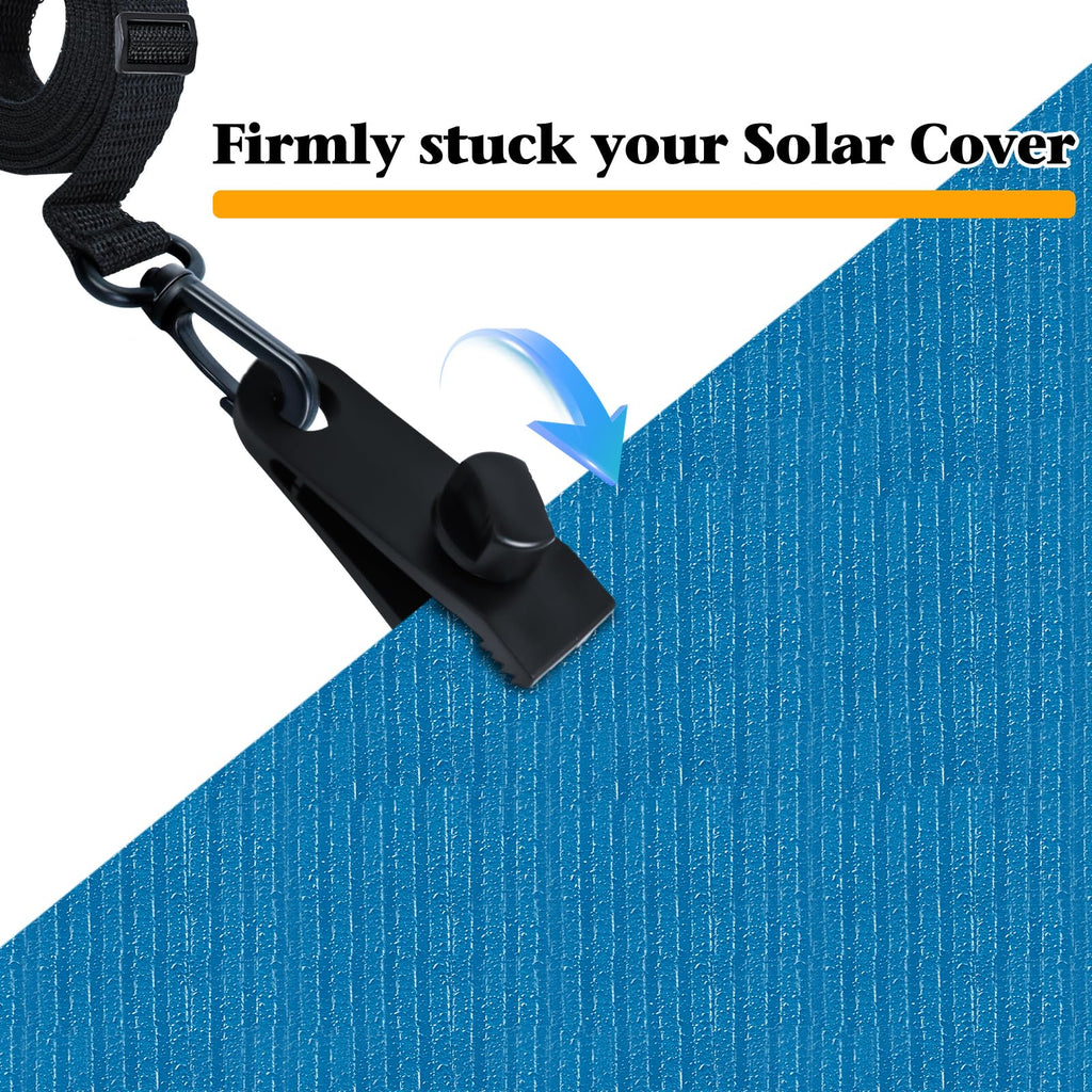 18Pcs Adjustable Length Upgraded Pool Solar Cover Reel Strap Pool Cover Reel Attachment Straps Pool Reel Strap Kit Including 6 Solar Cover Reel Blanket Straps with Hooks,6 Clamps,6 Touch Fastener