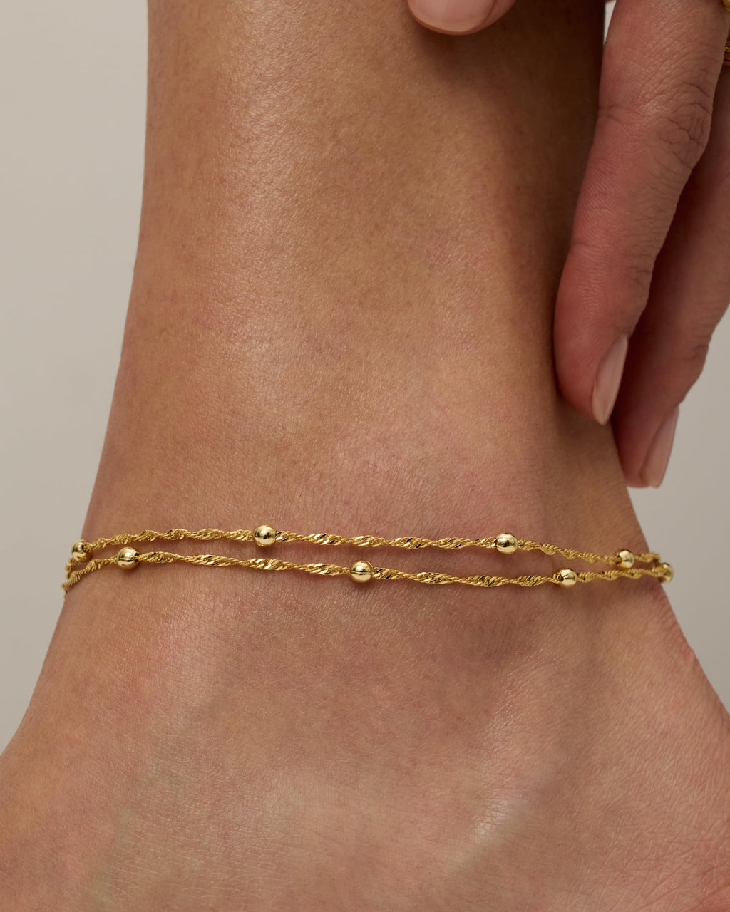 PAVOI Dainty Chain Anklet, 14K Gold Plated, Yellow Gold