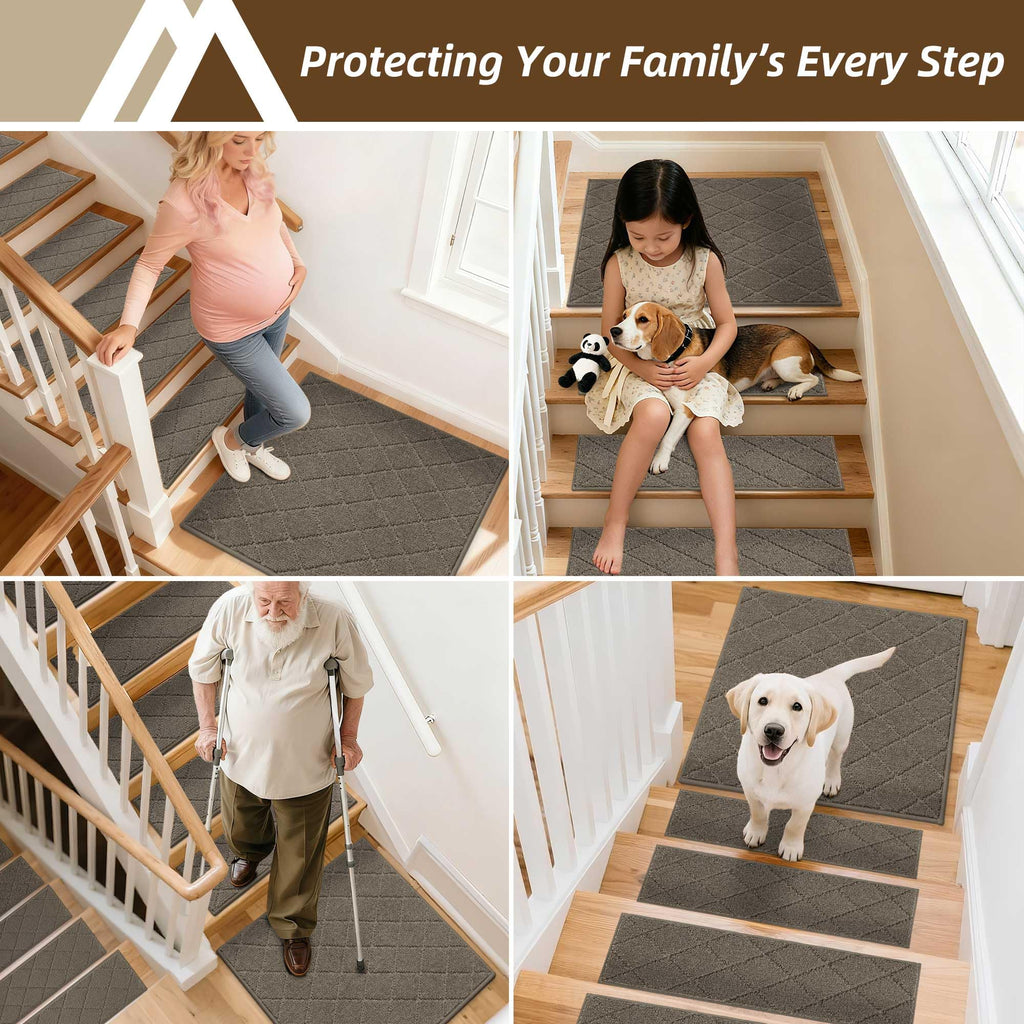COSY HOMEER Stair Landing Rugs Non-Slip Corner Indoor Edging Stair Treads for Wooden Steps,Washable Soft Stair Landing Mat for Kids,Elder and Dogs,Polyester,TPE Backing,Light Brown,30x30inch