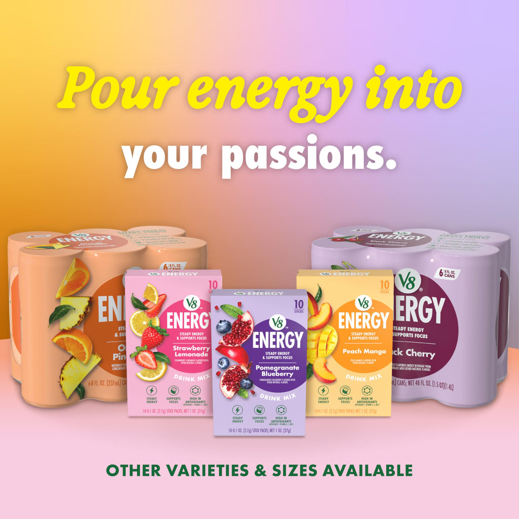 V8 Energy Strawberry Banana Juice Energy Drink, 8 fl oz Can (24 Pack)