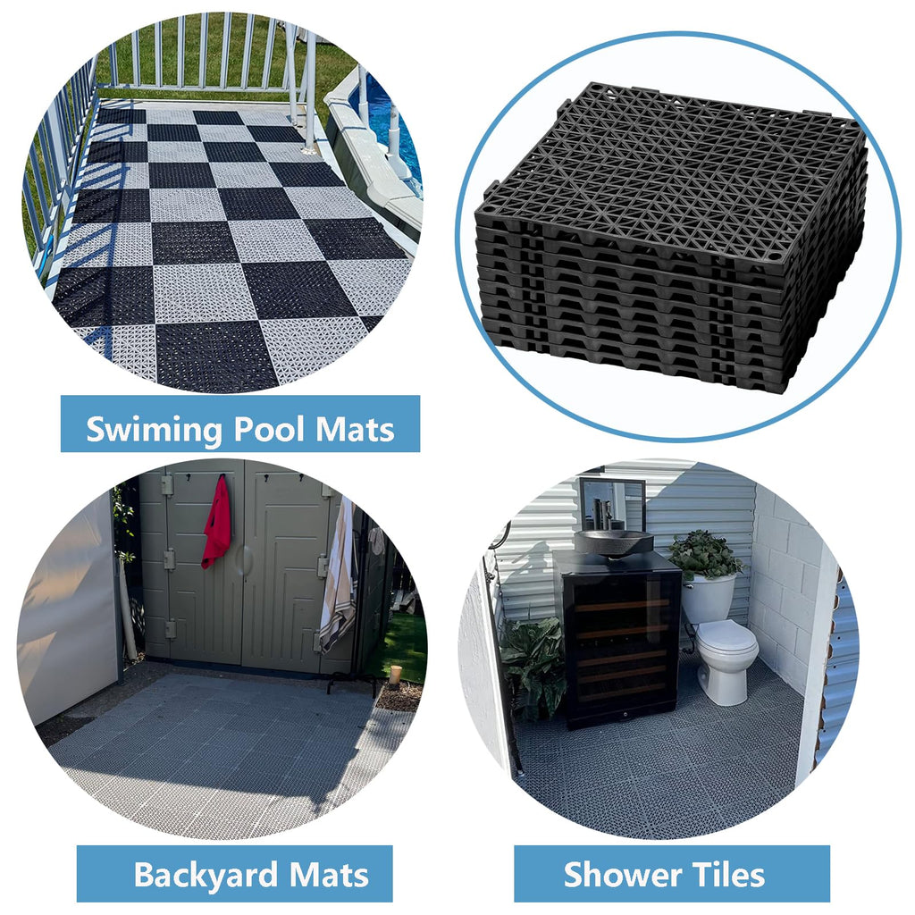 12” x 12” Drainage Interlocking Floor Mats 12 Pack for Outdoor and Indoor