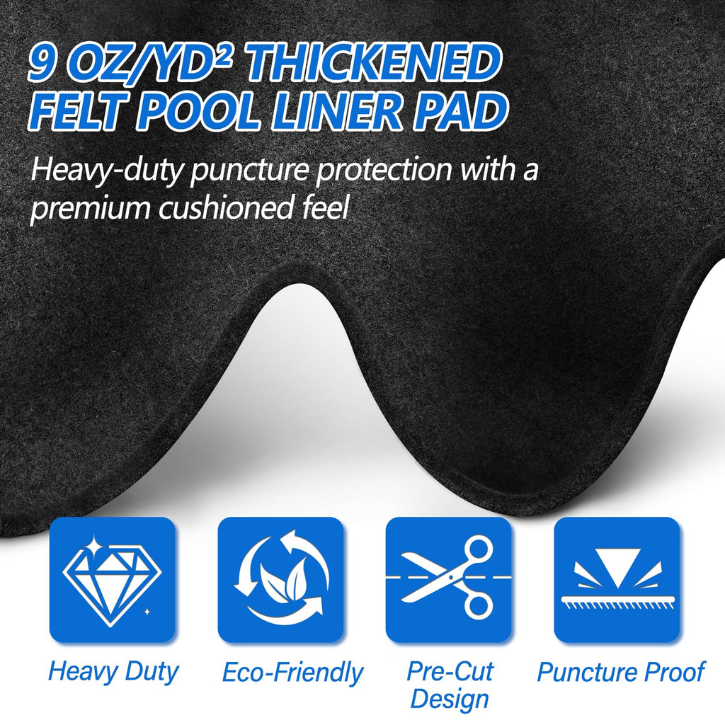 REGMICS 18ft Round Above Ground Pool Pad, 300G/M² (9oz/yz²) Heavy Duty Pool Mats for Floor, Seamless Puncture Resistant Under Pool Mat, Professional Ground Protector for Gravel & Concrete, Black