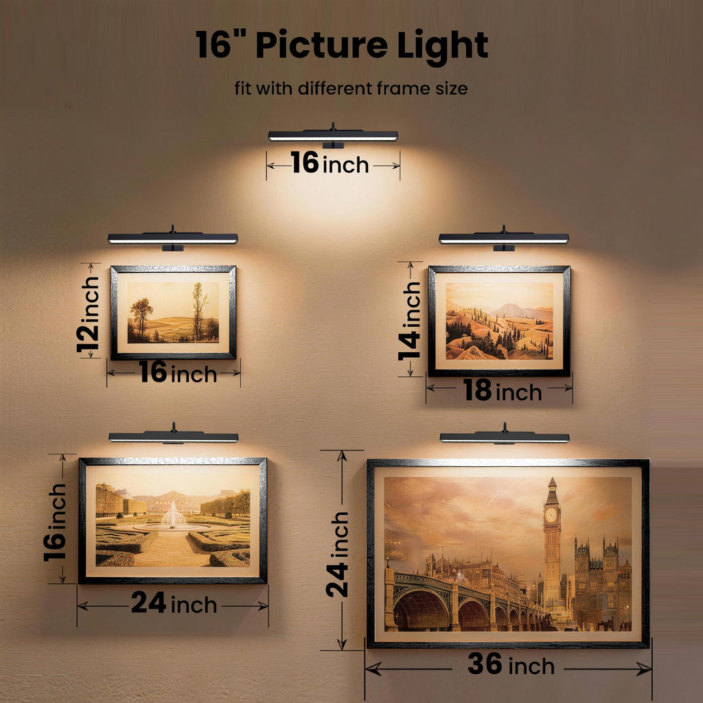 Craftersmark Dimmable Cordless Picture Light for Wall 16n, 5000mAh Rechargeable Battery Wall Sconce Art Light, CRI 95+ 350LM Wall Light for Gallery Artwork, Paintings, Photo, Portraits - Black