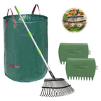 65 Inch 25 Tines Metal Leaf Rake Set with 32 Gal Bags Scoops, 18in Wide