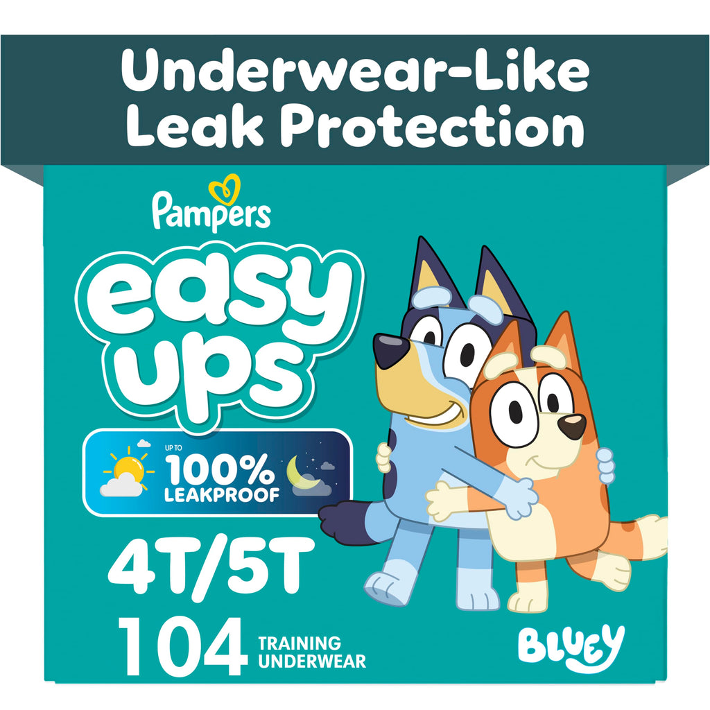 Easy Ups Girls & Boys Potty Training Pants, Size 6 (4T-5T), 104 Count, Bluey Absorbent Pull Up Training Underwear, Up to 100% Leakproof Day and Night, Hypoallergenic