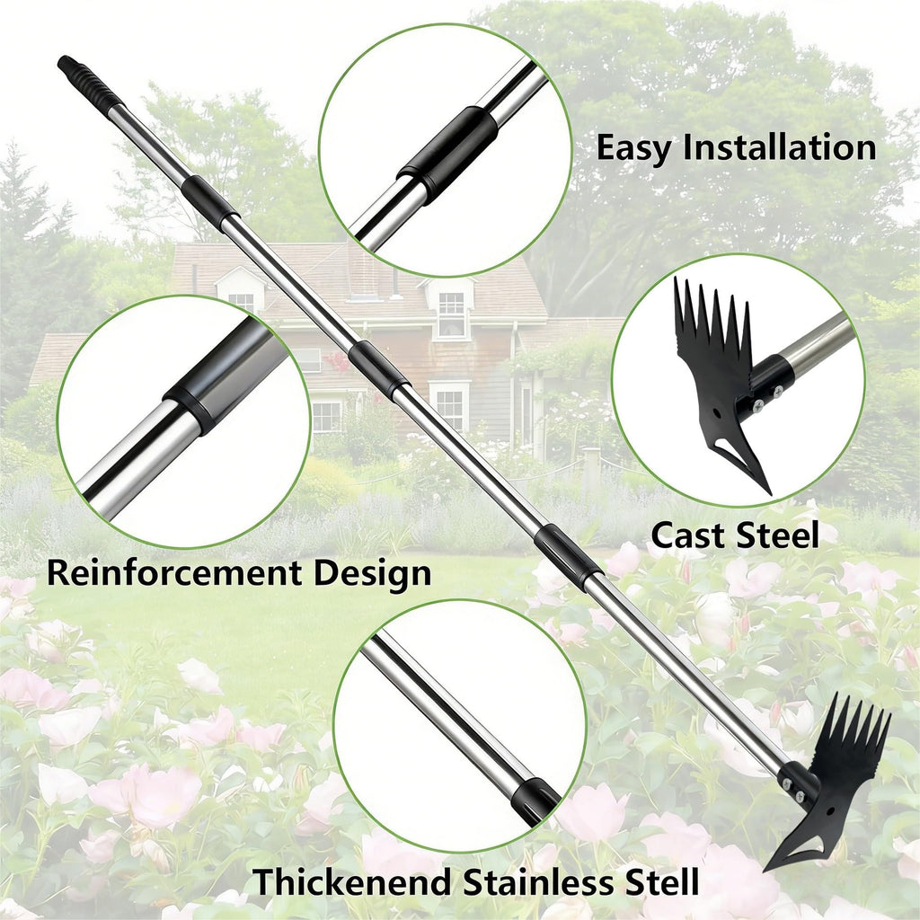 Weed Puller Tool 58" Telescoping, 2-in-1 Adjustable Manual Weeders Garden Hoe & Weed Rake, Long Handle Ergonomic Weeding Tool for Lawn, Garden & Yard Includes Work Gloves