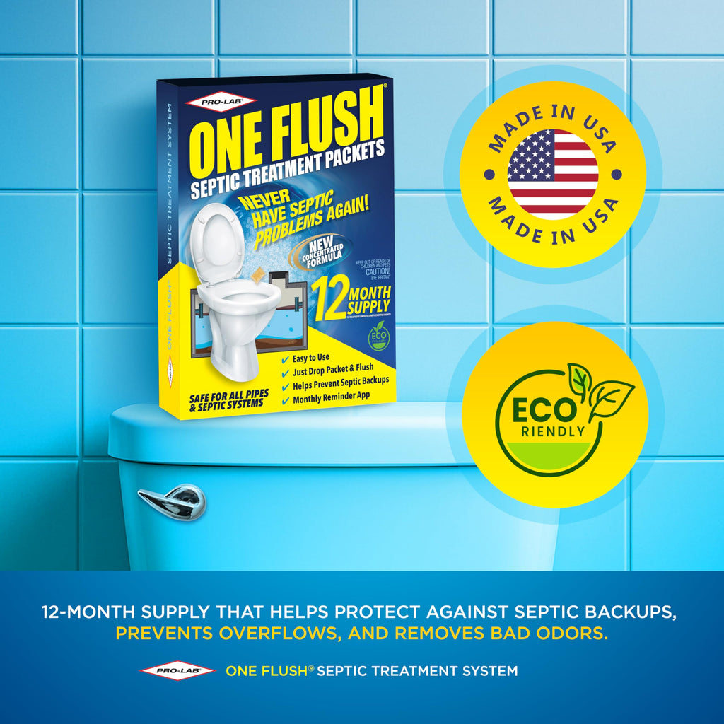 One Flush Septic Tank Treatment Packets - 1 Year Supply of Dissolvable Septic Tank Treatment Packets - Use Septic Treatment Enzymes Packets Monthly to Prevent Expensive Septic System Backups 12 Count