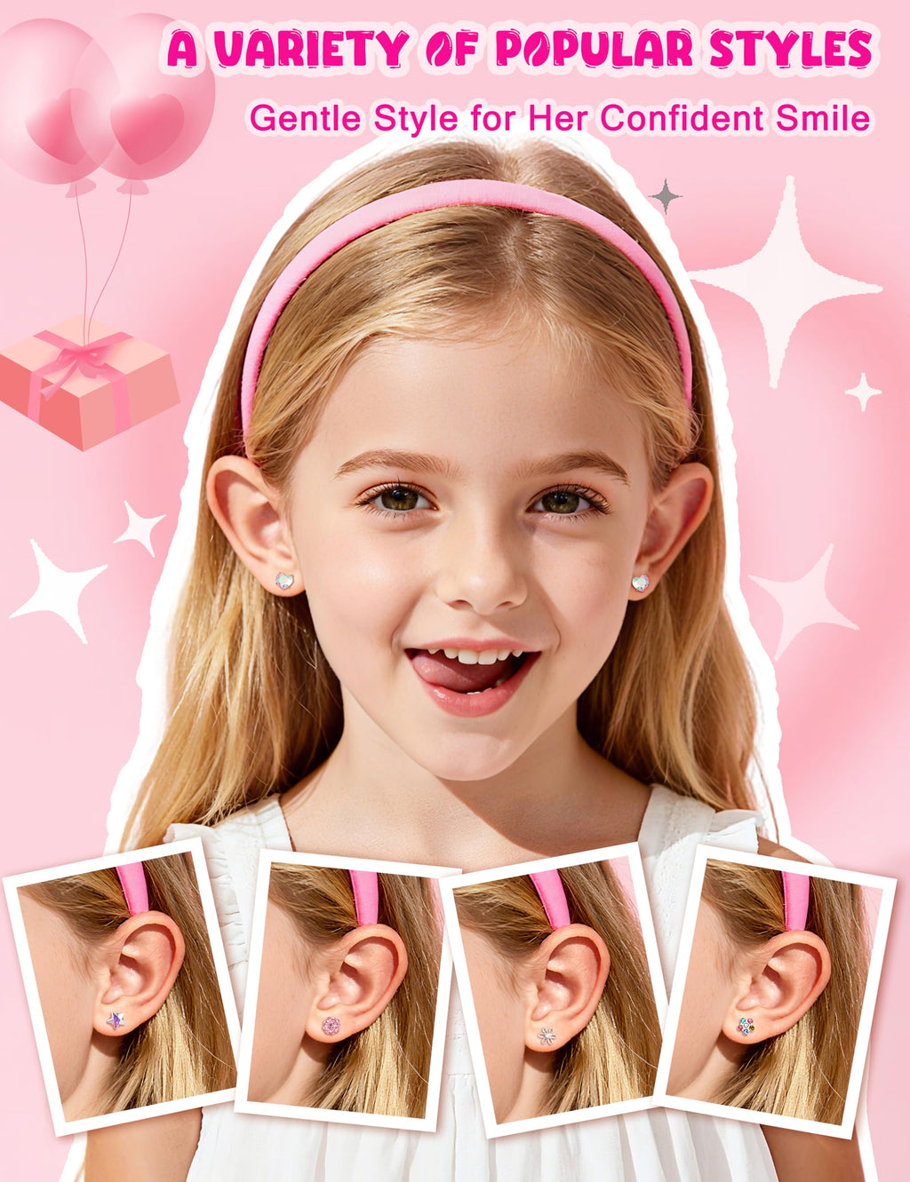 THUNARAZ 16 Pairs Hypoallergenic Earrings for Girls Kids Flat Back Studs