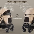 Kicari All-Terrain Dog Stroller for Small to Medium Dogs, Pet Stroller for Dogs & Cats Outdoor Walks, One-Hand Easy Fold, Double-Layer Anti-UV & Waterproof Canopy & Breathable Mesh, Vanilla Beige